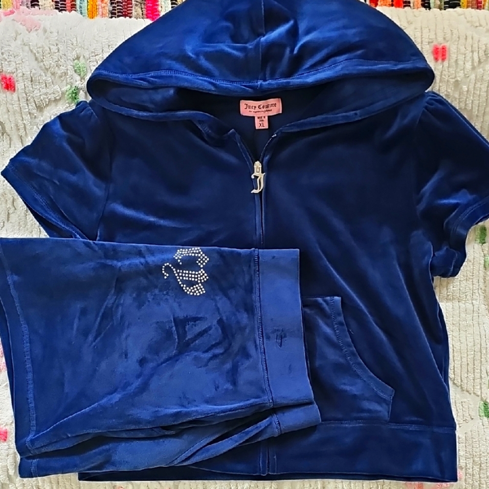 Juicy Couture Royal Blue Velour Hoodie and Shorts Tracksuit Set.